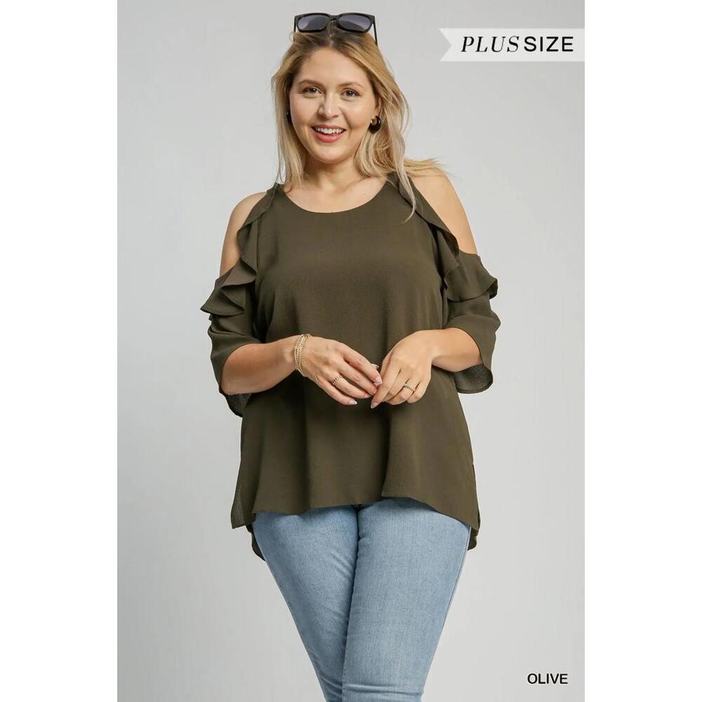 Umgee Cold Shoulder Blouse (XL and 1X)